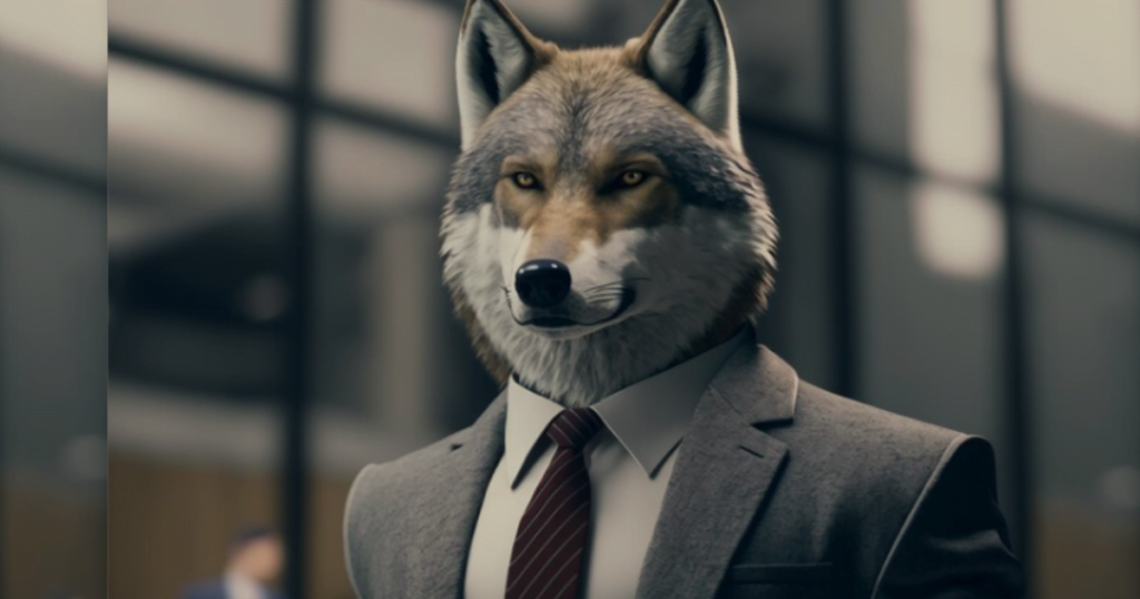 A Beta male wolf  in a suit